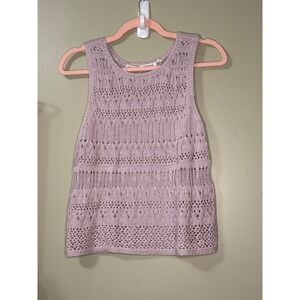 Embossed Fairy Lilac Pink Pointelle Open Knit Sleeveless Sweater Tank Top Large